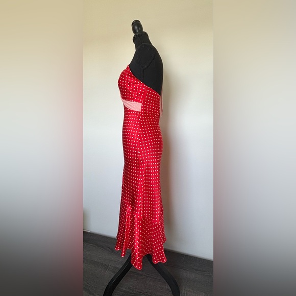 New Poleci Vintage Silk Women’s Slip On Neck Tie Red Polka Dot Dress Size 8 - Picture 3 of 16